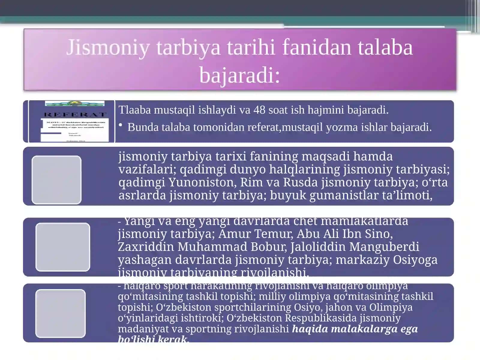 Jismoniy tarbiya tarixi fanining maqsadi hamda vazifalari. Qadimgi davrda jismoniy tarbiya 4