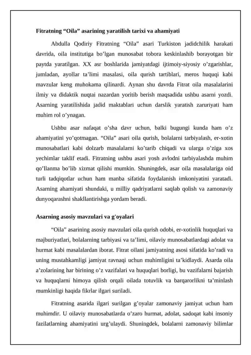 Fitratning "Oila" asari: Mazmun va mohiyat 4