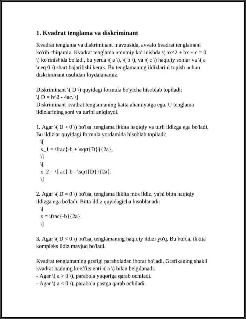 Kvadrat Tenglama va Diskriminant 4