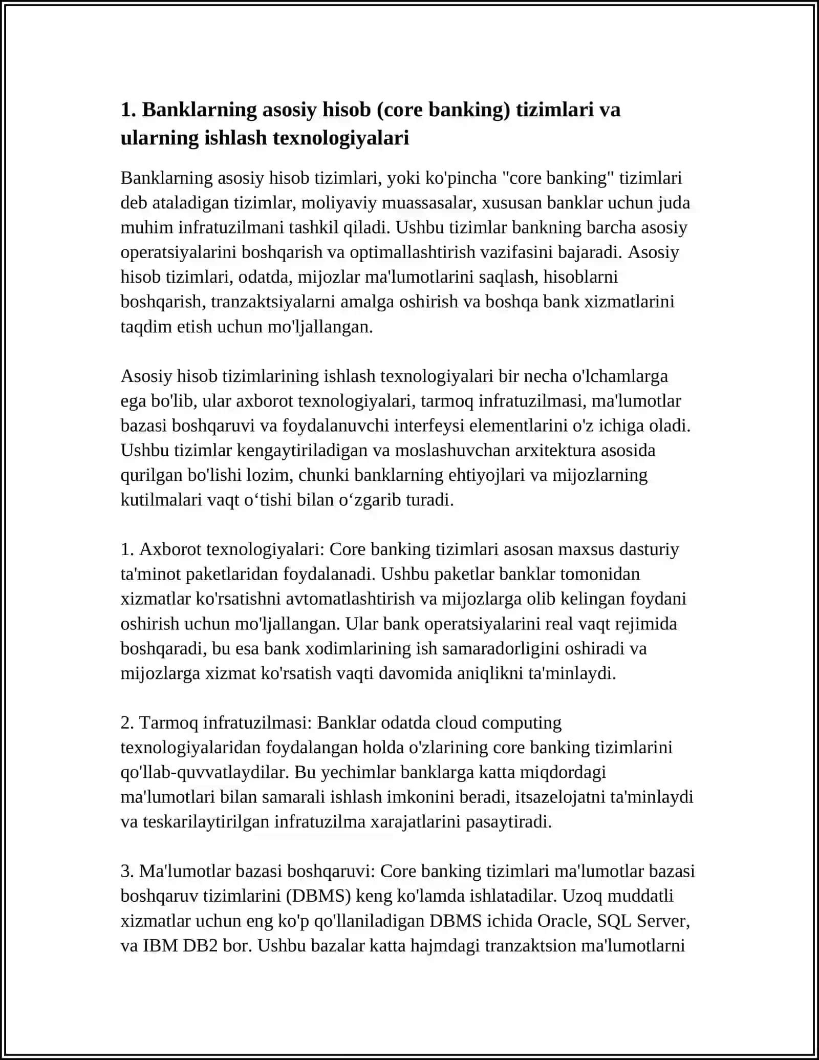 Banklarning asosiy hisob (core banking) tizimlari va ularning ishlash texnologiyalari 4