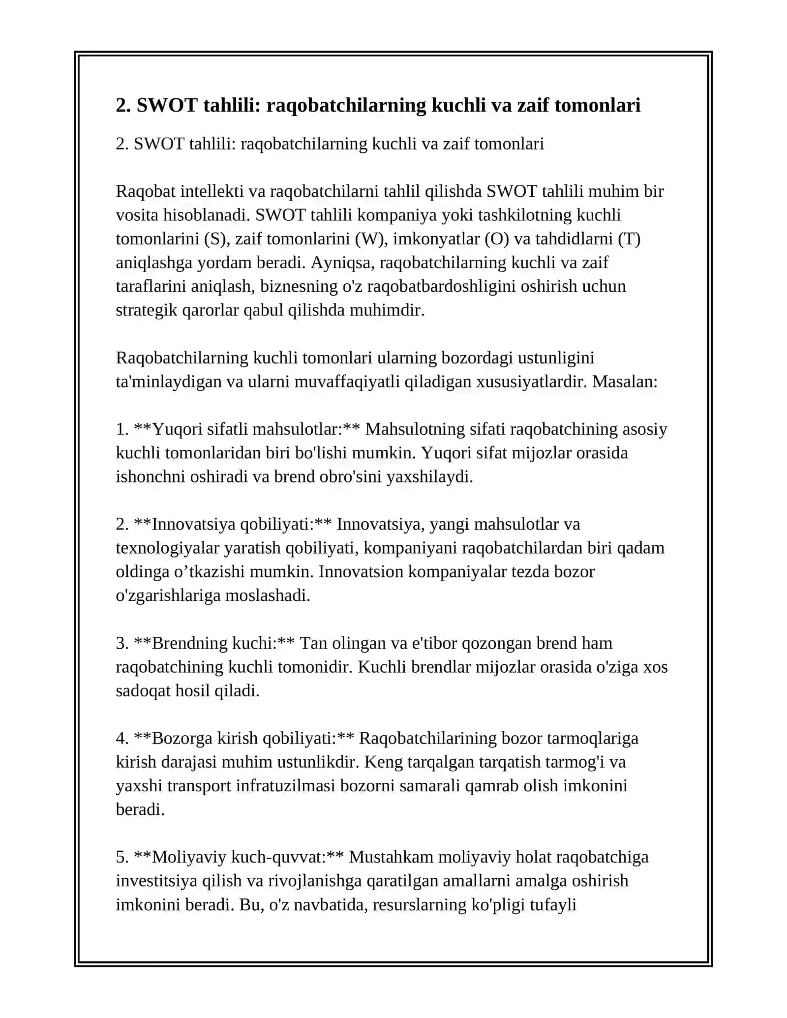 RAQOBAT INTELEKTI:RAQOBATCHILARNI TAHLIL QILISH USULLARI 4