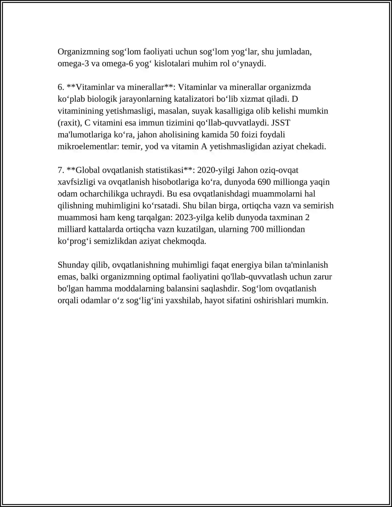 OVQATLANISHNING SALOMATLIK OMILI EKANLIGI REFERAT 4