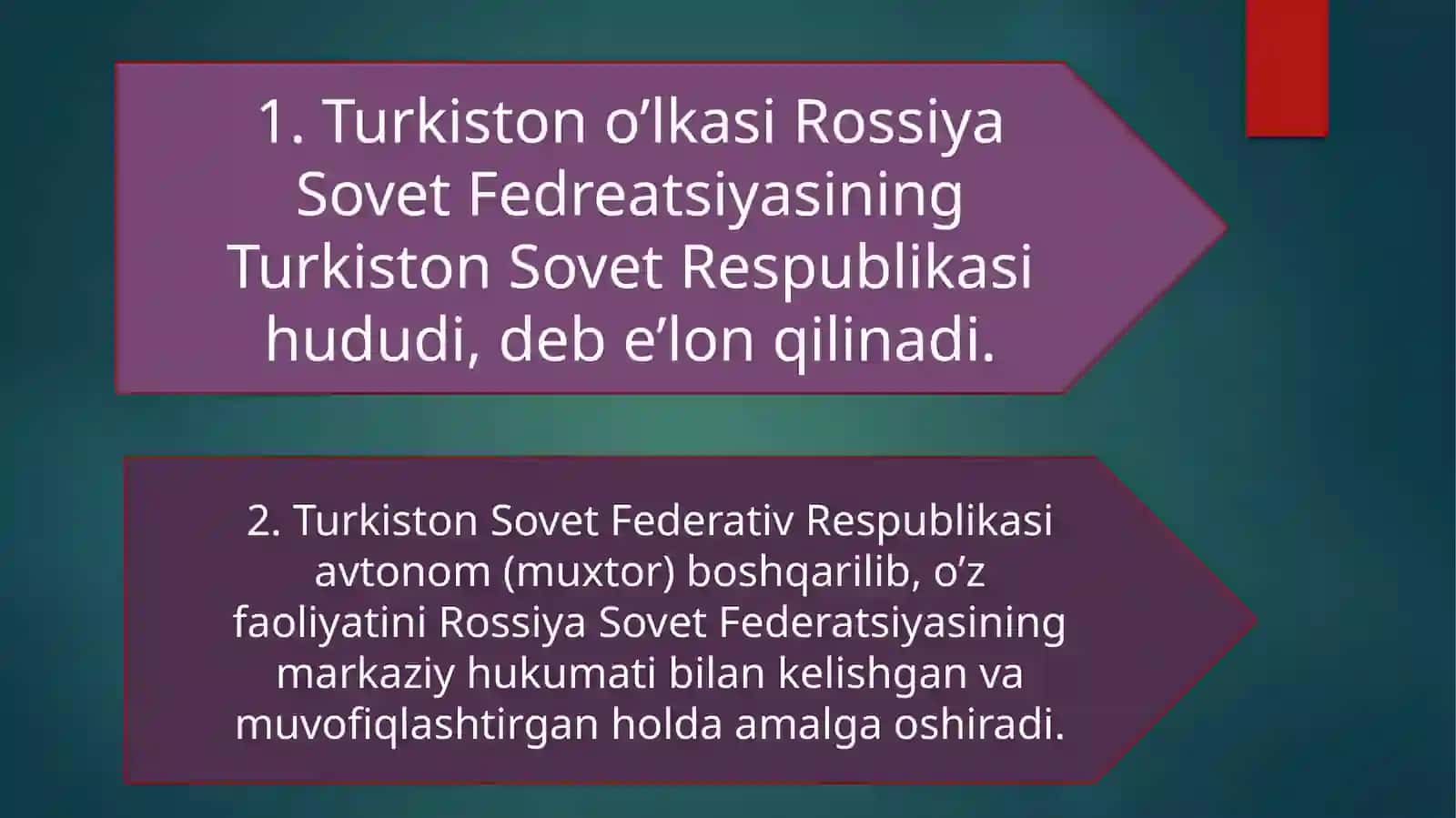 Turkistonda sovet boshqaruv tizimining mustahkamlanishi, ijtimoiy- iqtisodiy sohadagi o‘zgarishlar 4