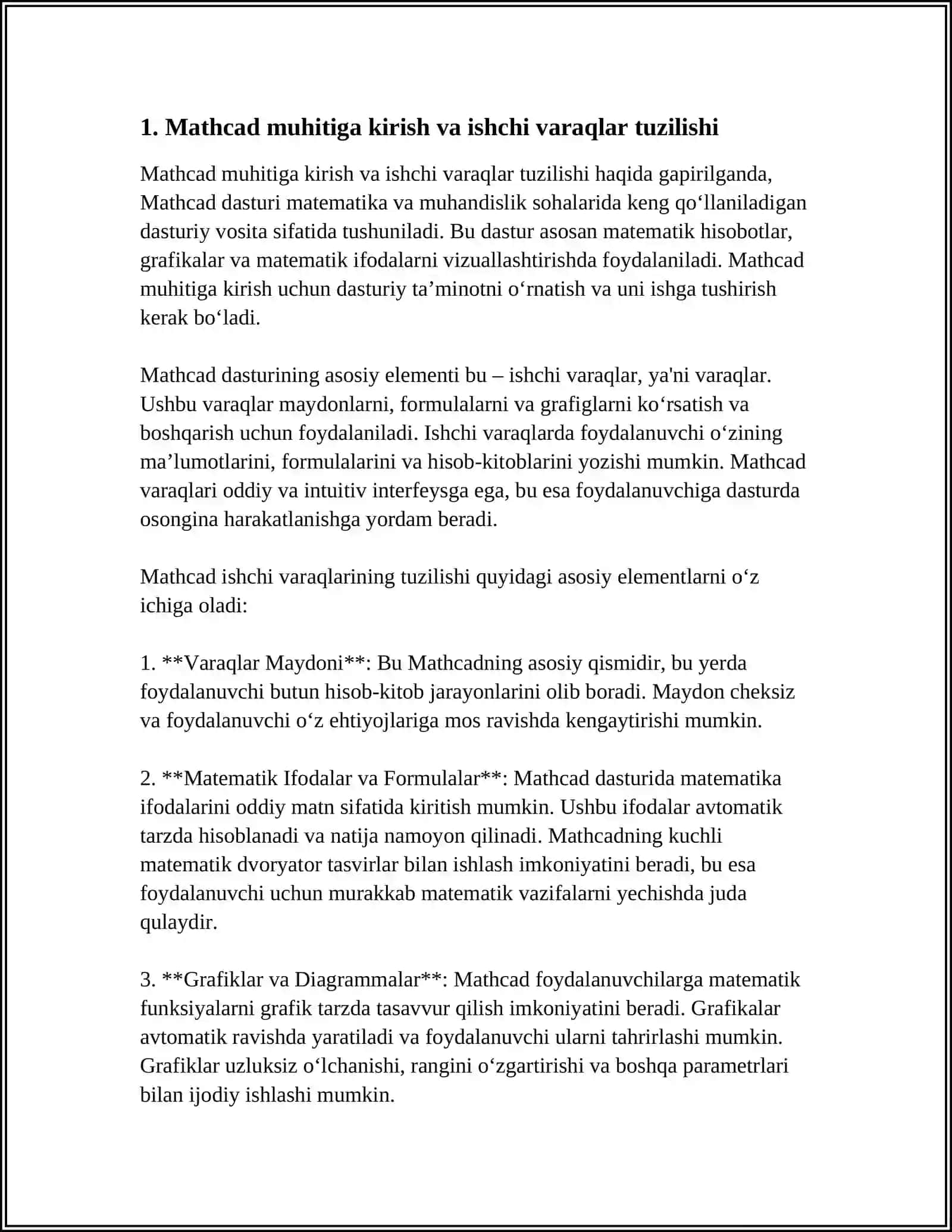AMALIY DASTURLAR PAKETIDA DASTURLASH ELEMENTLARI (MATHCAD DASTURIDA) 4