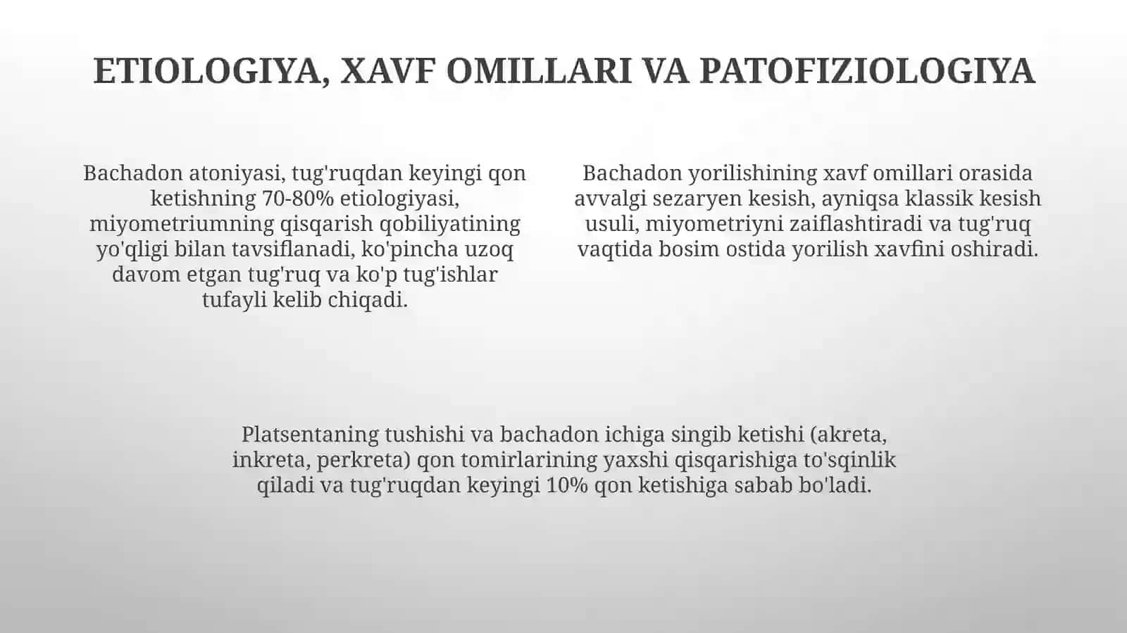 Tug'ruqdan keyingi qon ketish va bachadon yorilishi: Etiologiya, diagnostika va davolash 4