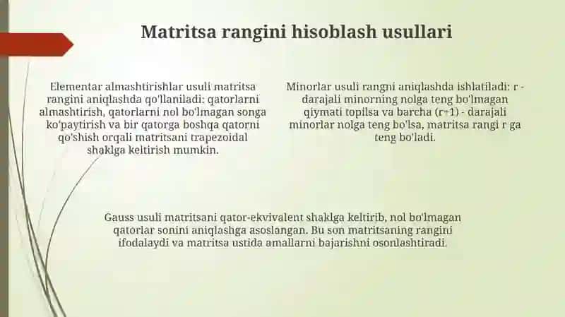 Matritsaning ranggi va uni hisoblash. Transponirlangan matritsa 4