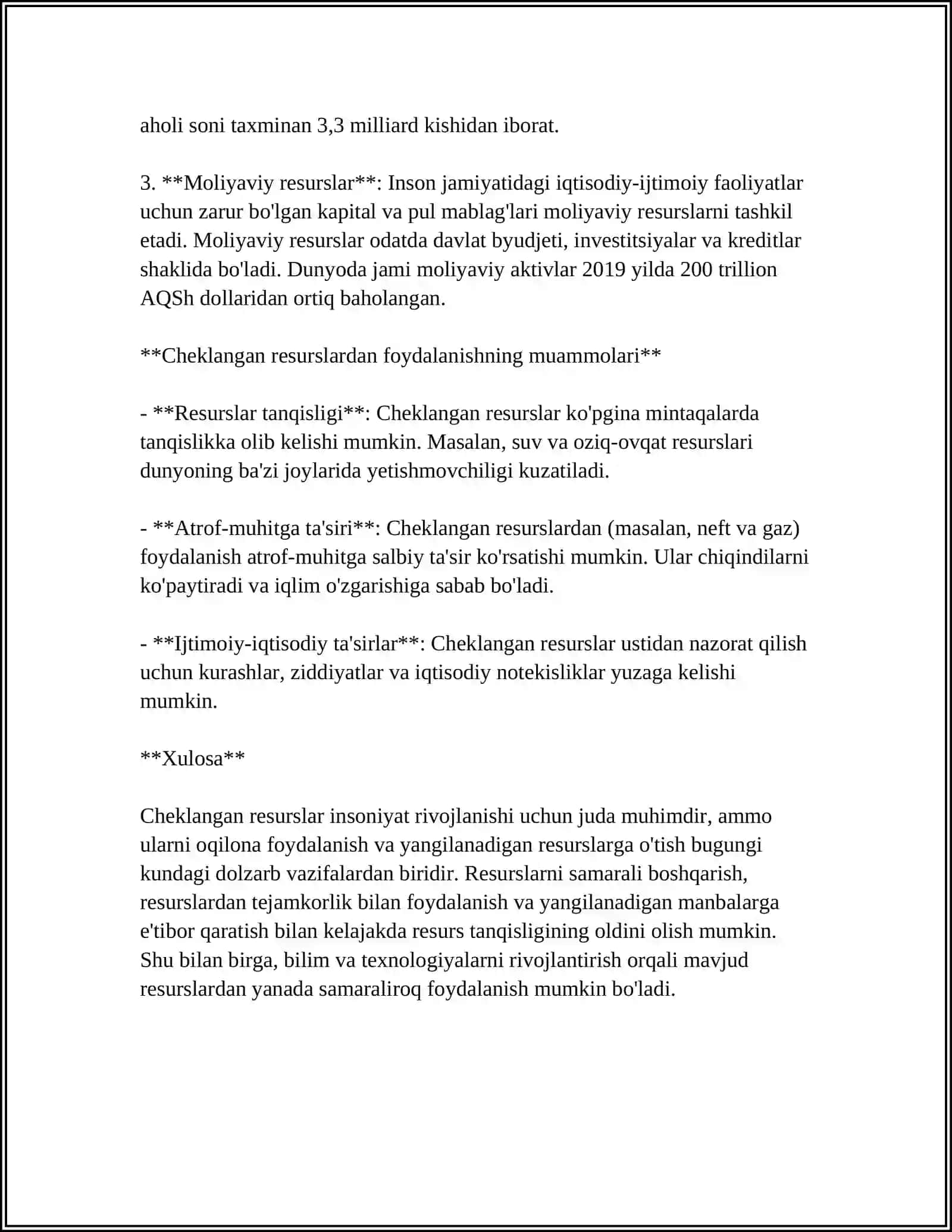 CHEKLANGAN RESURSLAR VA CHEKSIZ EHTIYOJLAR 4
