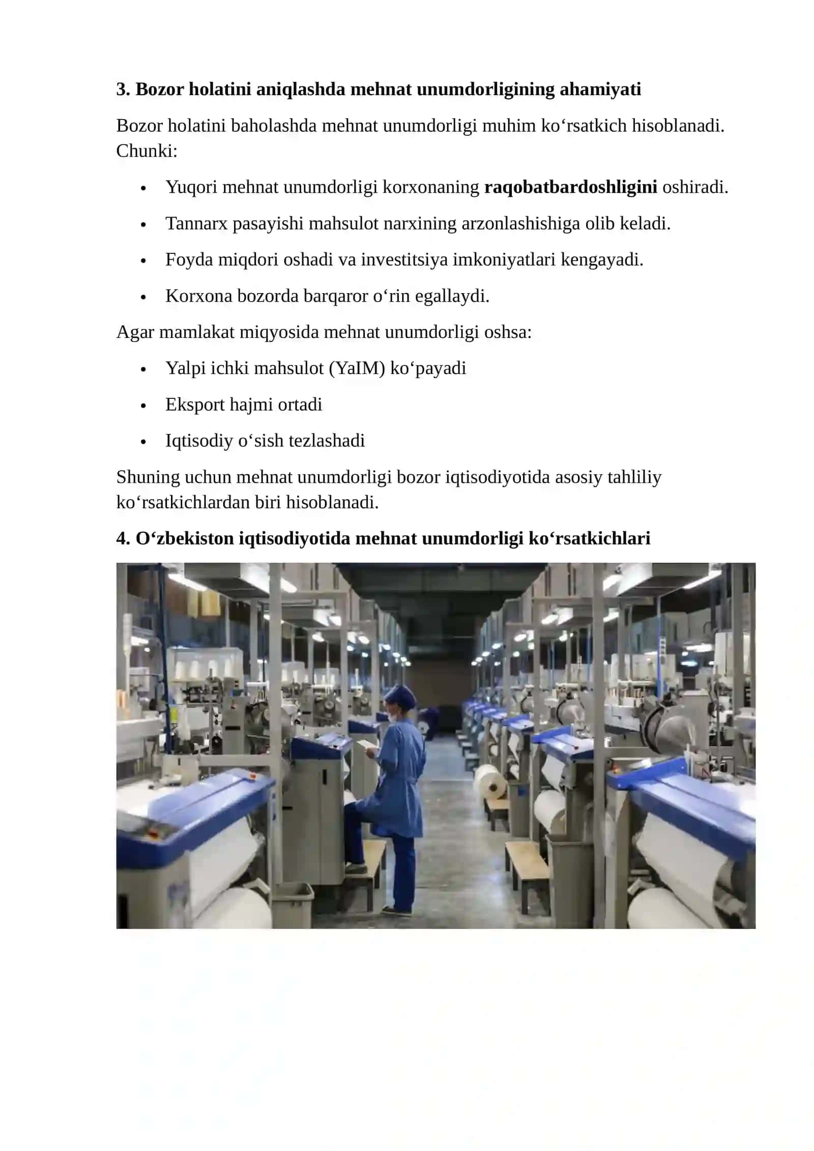 Mehnat unumdorligi va uning bozor holatini aniqlashdagi ahamiyati 4