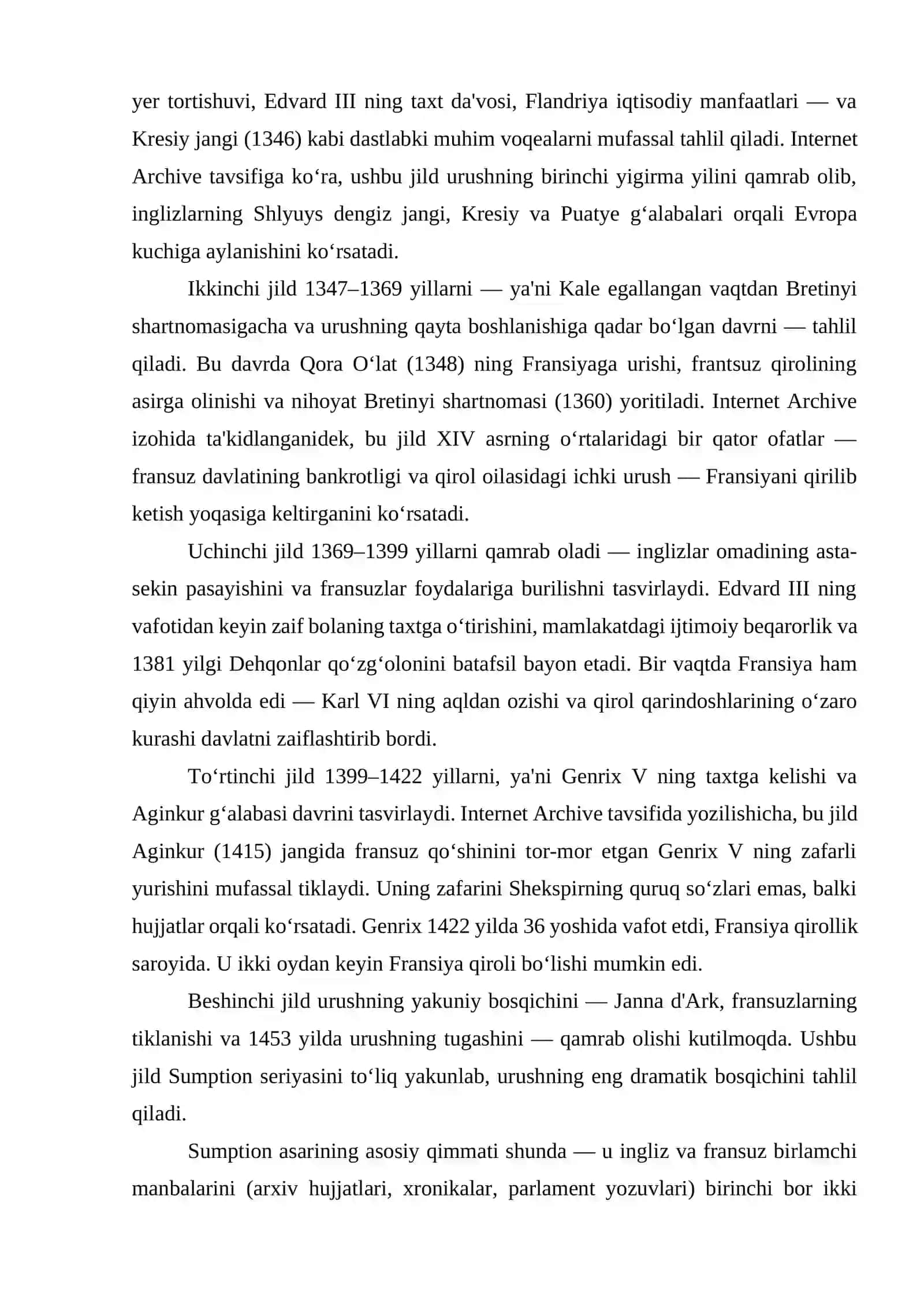Yuz yillik urushi tarixiga oid ingliz tilidagi tadqiqotlarni o‘rganib referat tayyorlash 4