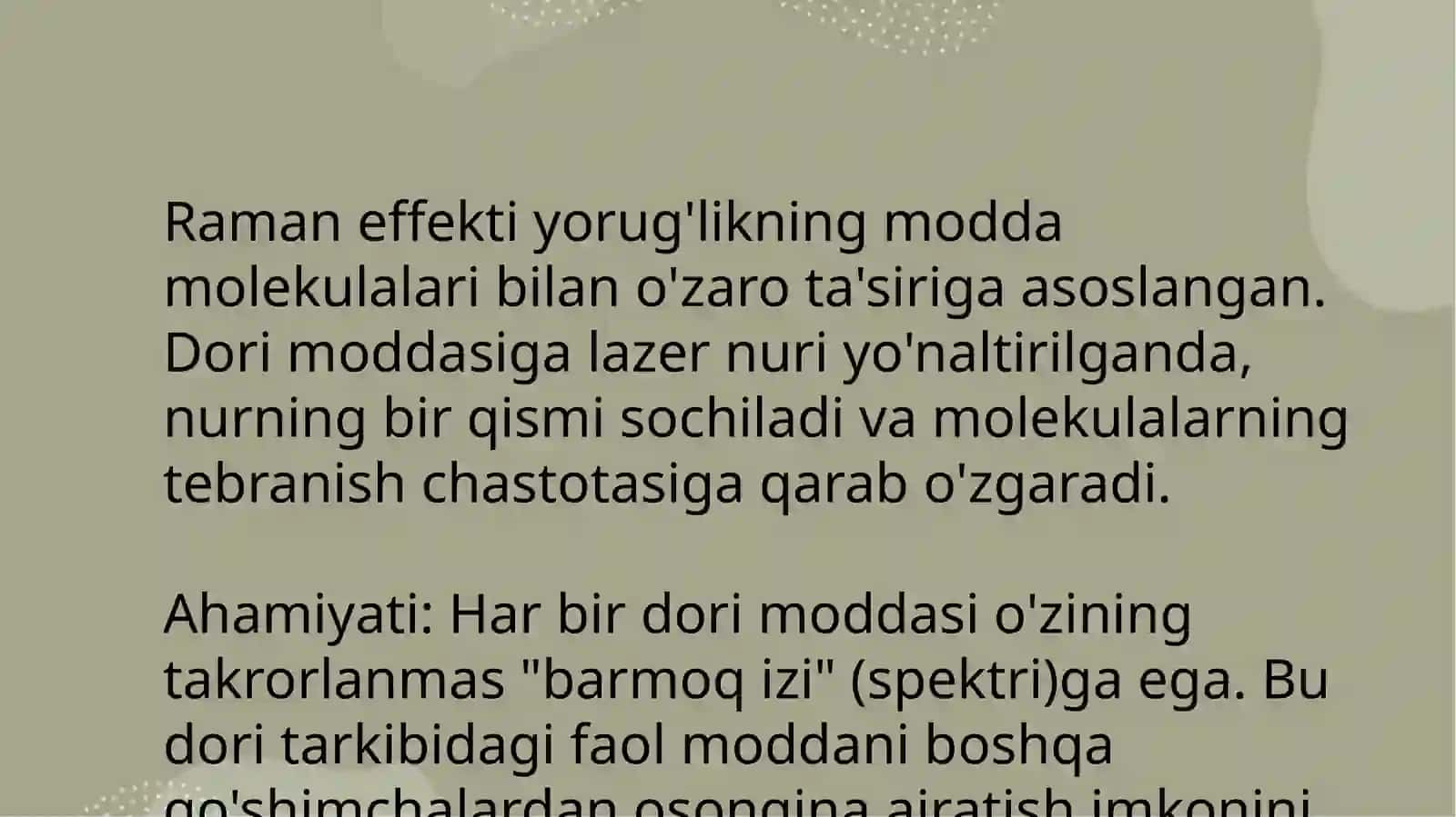 ROMAN SPEKTROSKOPIYA USULINI DORI MODDALARI TAHLILIDA QO’LLANILISHI 4