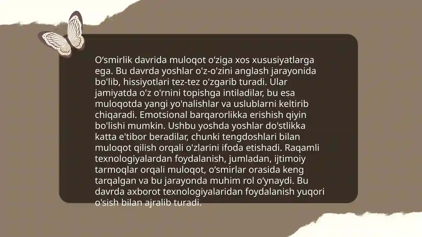 Oʻsmirlik yoshi, xulq-atvor, muloqot 4