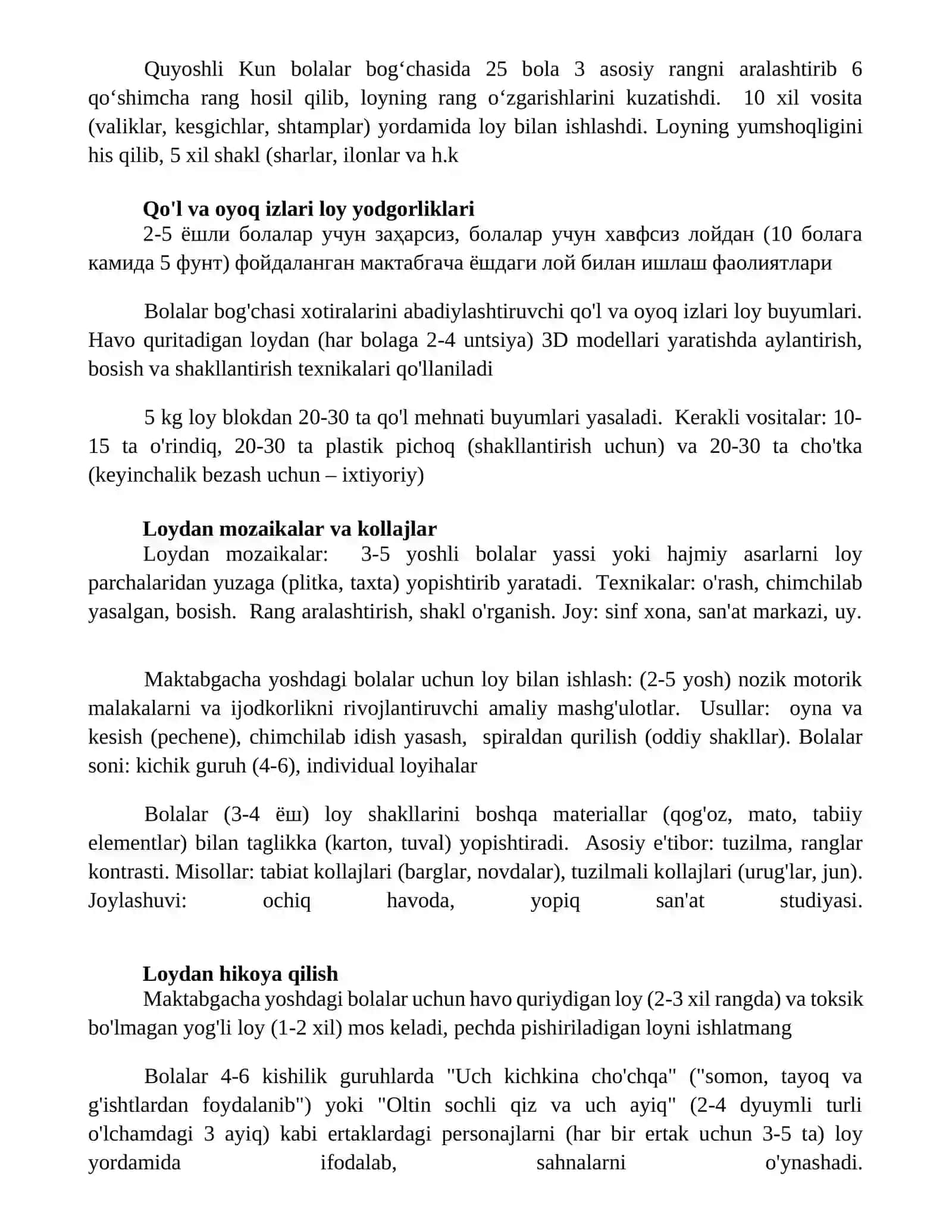 Maktabgacha talim tashkilotlarida loy ishi mashgulotlari 4