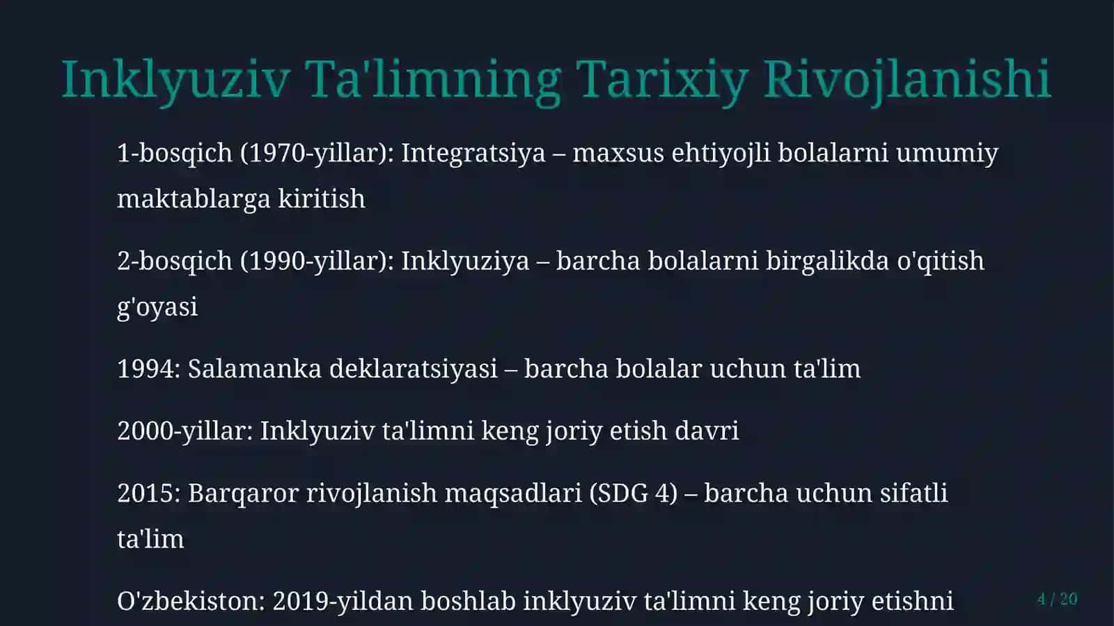 Inklyuziv ta'lim prinsiplari, metodlari, kategoriyalari 4