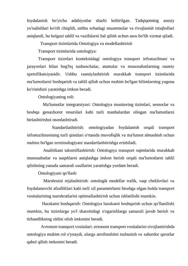 Ontologik modellar integratsiyasi asosida transport sohasida intellektual geoaxborot tizimlarini yaratish modellari va vositalari 4