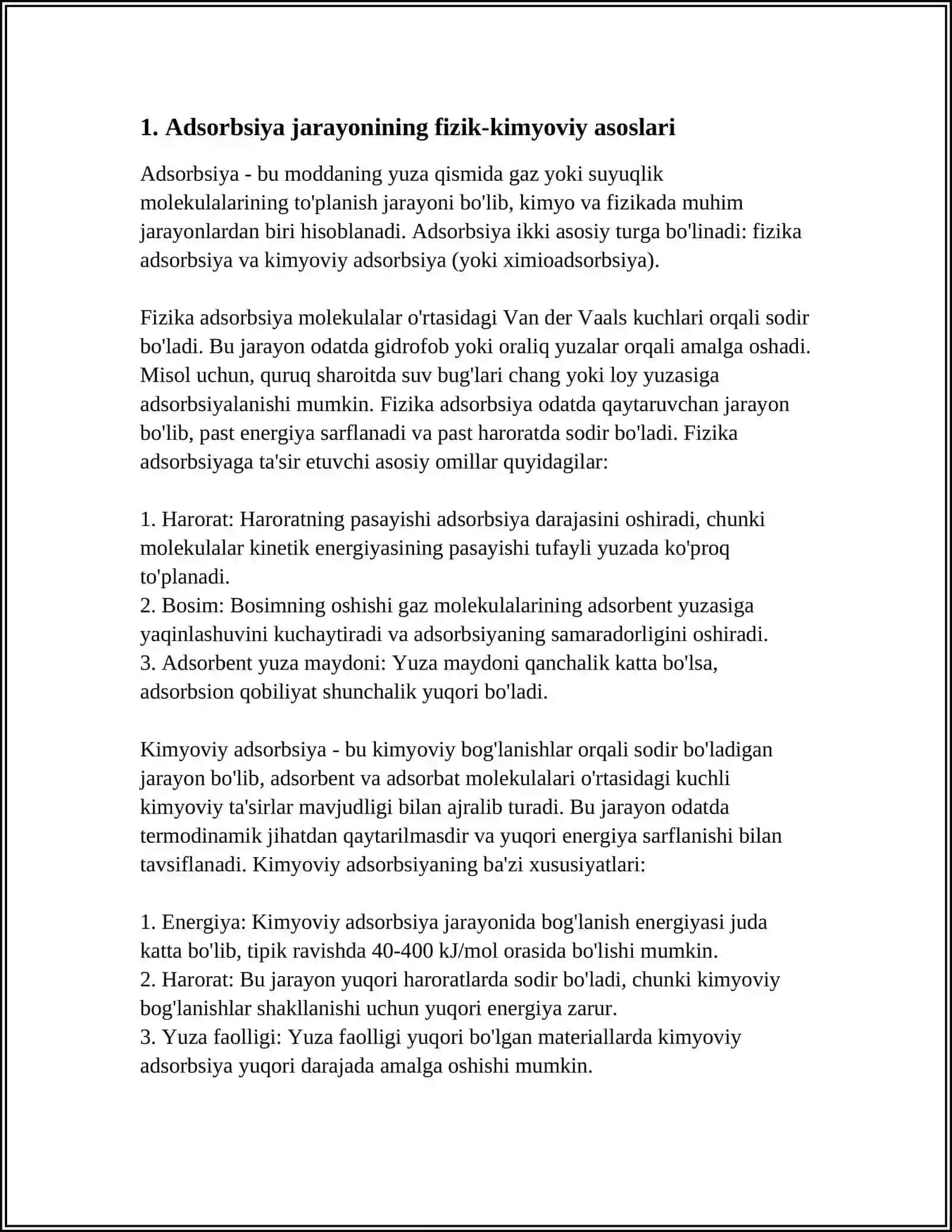 ADSORBSIYA JARAYONINING MOHIYATI ISSIQLIK ALMASHINISH USKUNALARI TURLARI BUGʻLATISH JARAYONI VA USKUNALARI 4