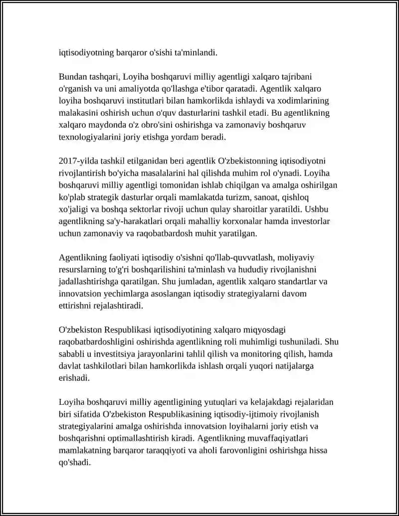 LOYIHA BOSHQARUVI MILLIY AGENTLIGI VA UNING ROLI 4