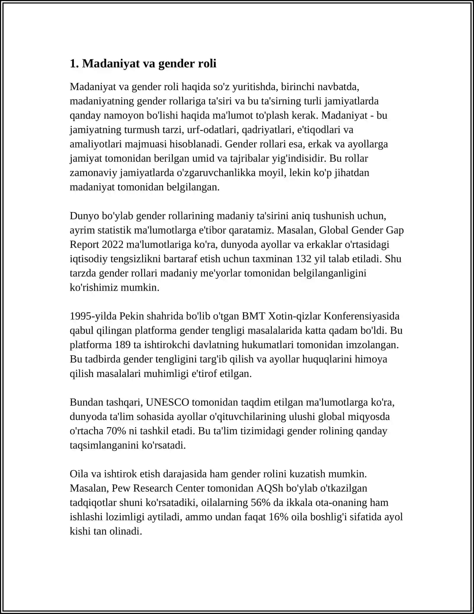 JAMIYATDA AYOL YOKI ERKAKNING ÒRNIGA EGA BÒLISH MALUM DARAJADA MADANIY TUSHUNCHALARGA BOĜLIQ BÒLADI 4