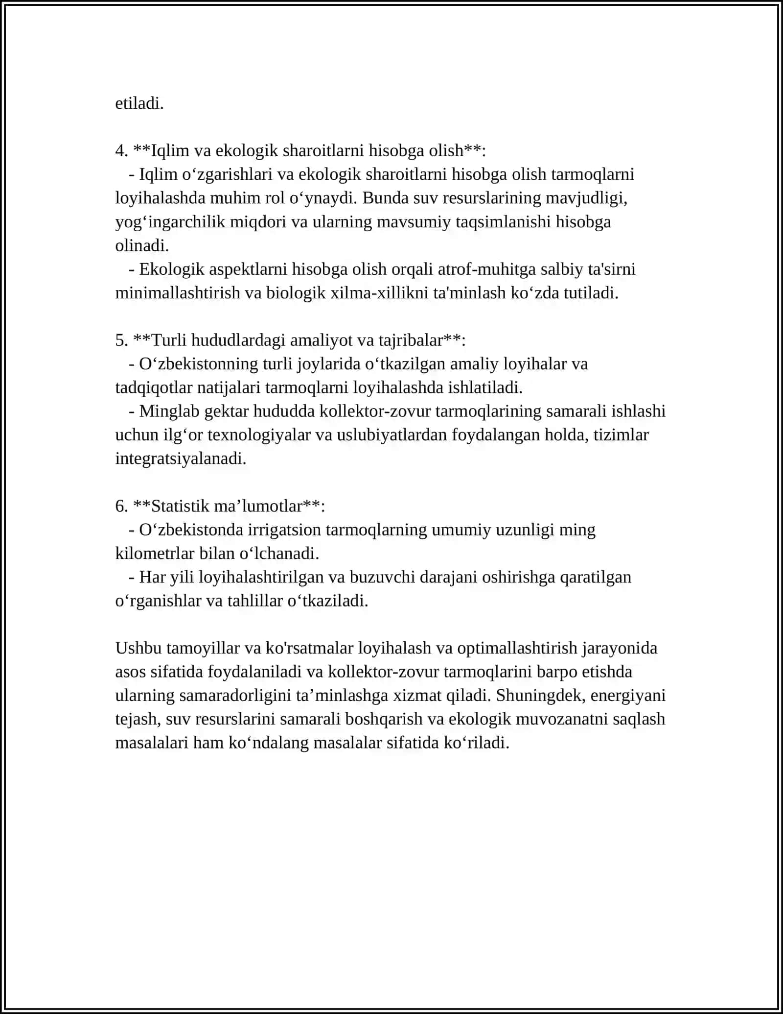 SUG'ORILADIGAN YERLARDA KOLEKTOR-ZOVUR TARMOQLARIDAN SAMARALI FOYDALANISH 4