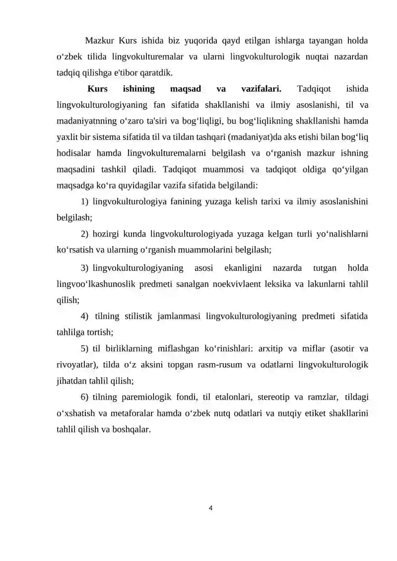 O‘ZBEK TILIDA “LINGVOKULTUREMALAR” VA ULARNING LINGVOKULTUROLOGIK TADQIQI 4