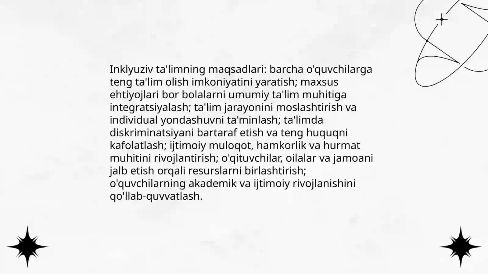 Inklyuziv ta'lim kursining predmeti, maqsadi va vazifalari, obyekti tamoyillari 4