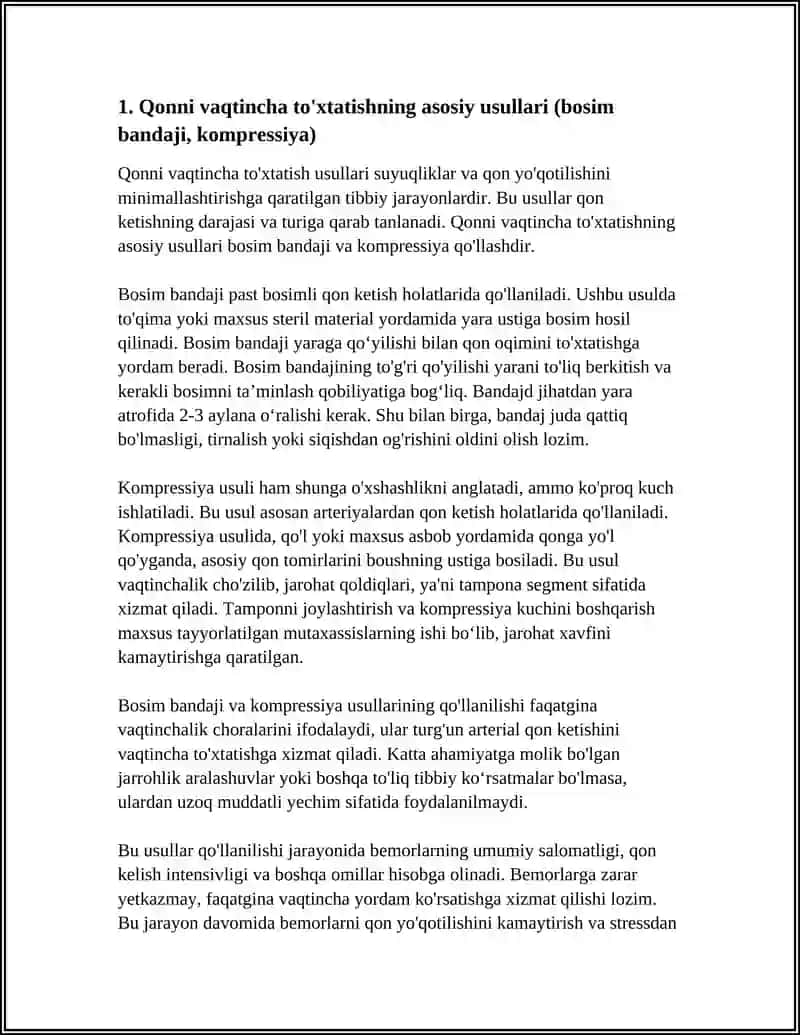 Qonni vaqtincha to'xtatishning asosiy usullari 4