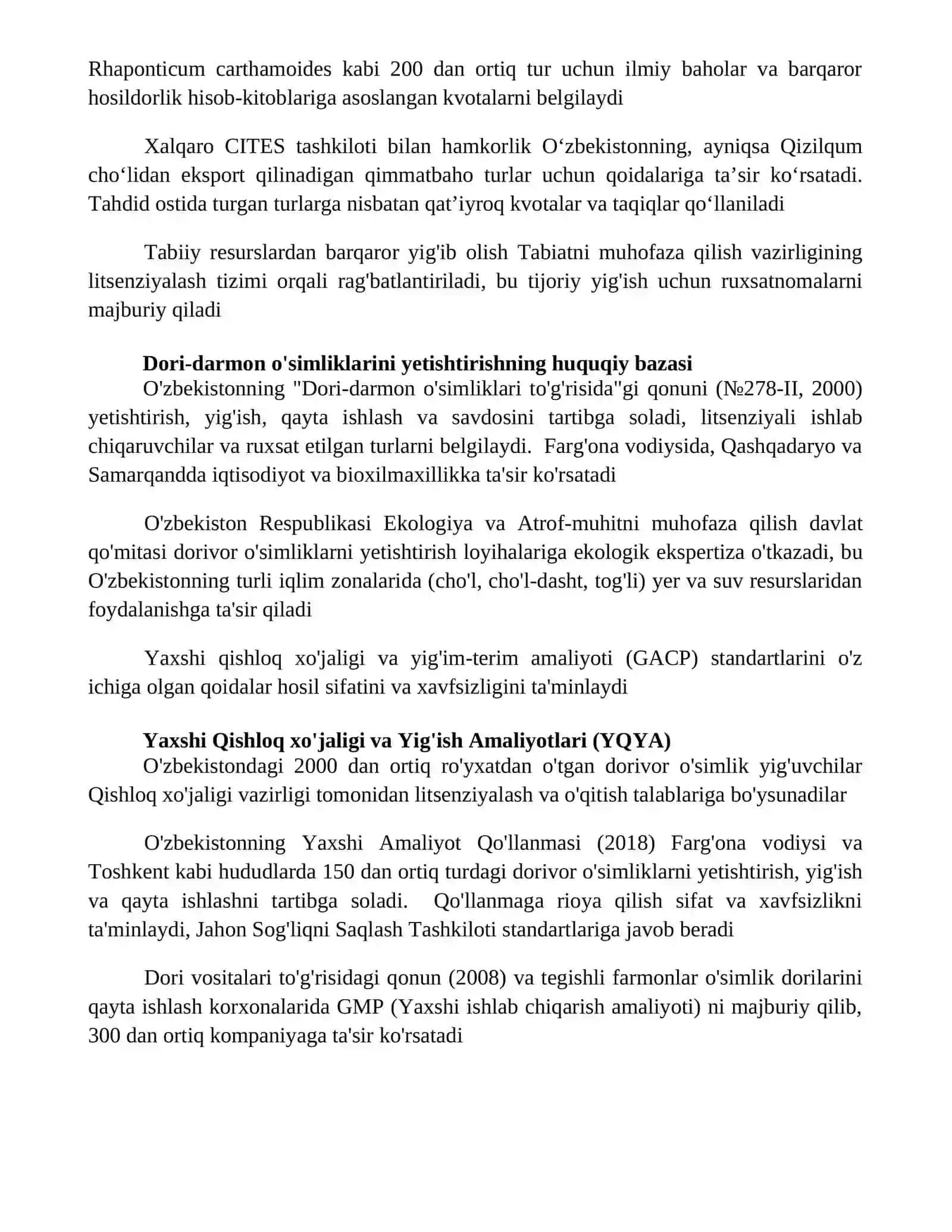 O'zbekiston Respublikasida dorivor o'simliklarga tegishli qonun va qoidalar 4