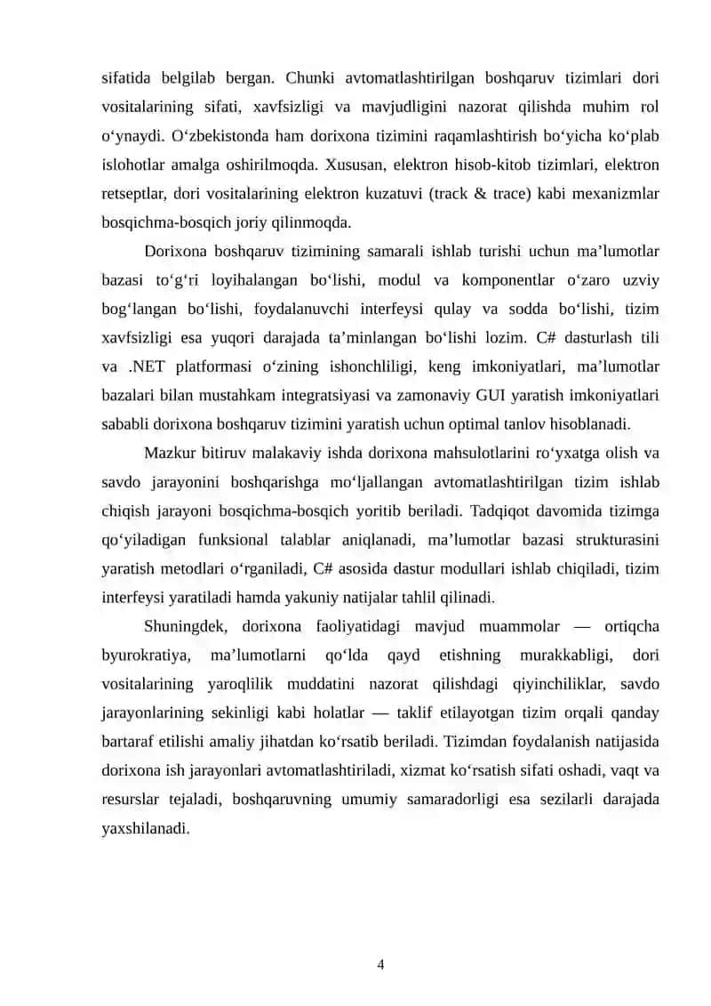 DORIXONA BOSHQARUV TIZIMINI YARATISH (C# DASTURI) 4