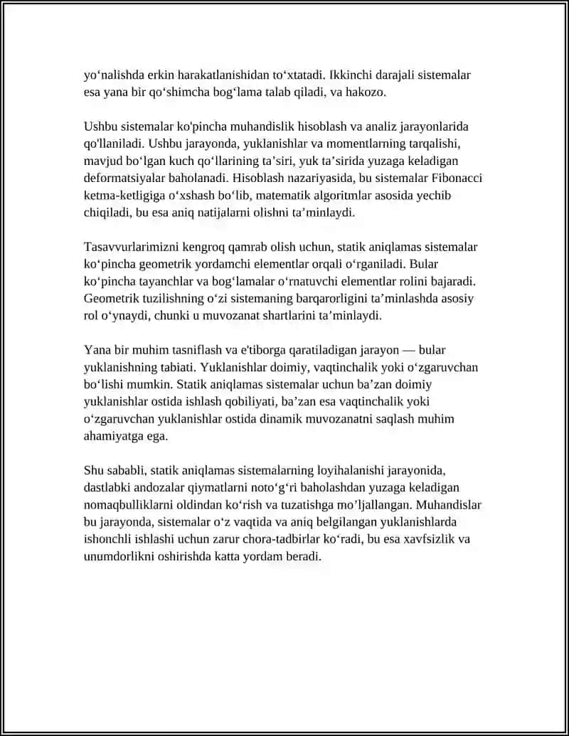 STATIK ANIQMAS SISTEMALARNI HISOBLASH NAZARIYASI 4