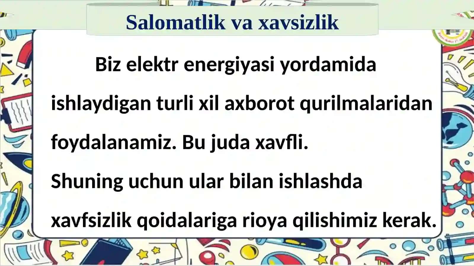 Bizelektrenergiyasiyordamidaishlaydiganturlixilaxborotqurilmalaridanfoydalanamiz 4