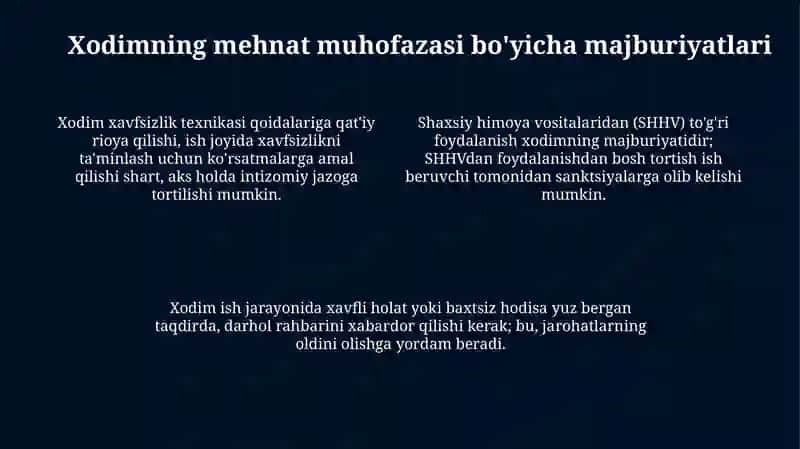 Xodim va ish beruvchining mehnat muhofazasiga oid majburiyatlari 4
