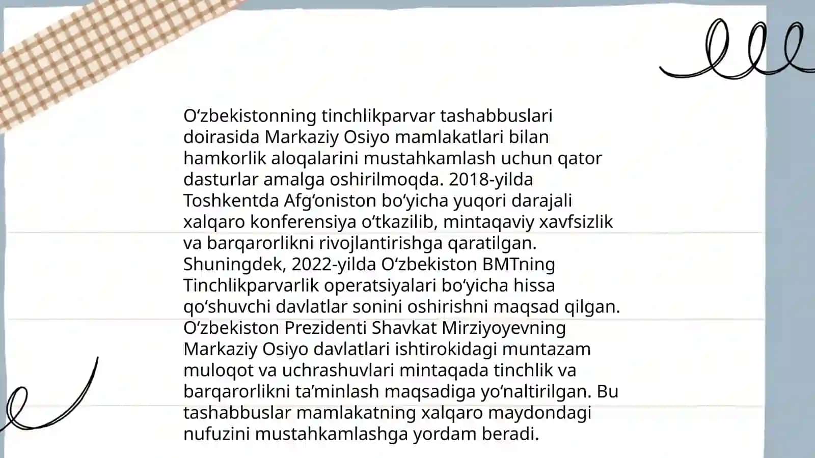 Oʻzbekistonninv Markaziy Osiyoda Tinchlik va Barqarorlikni Taʼminlashdagi Oʻrni 4