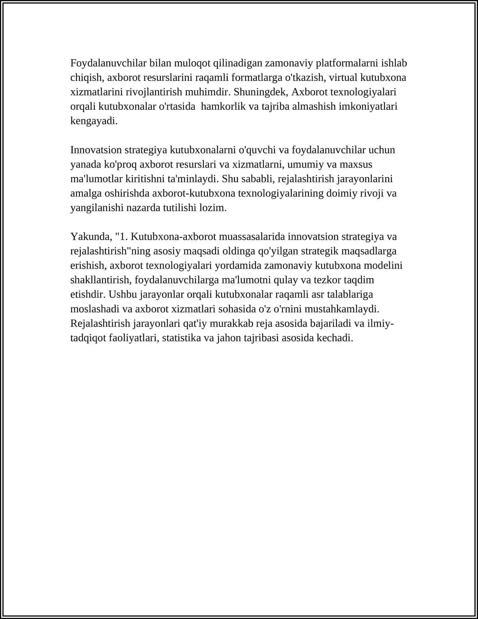 KUTUBXONA-AXBOROT MUASSASALARIDA INNOVATSION FAOLIYATNI TASHKIL ETISH JARAYONLARI 4