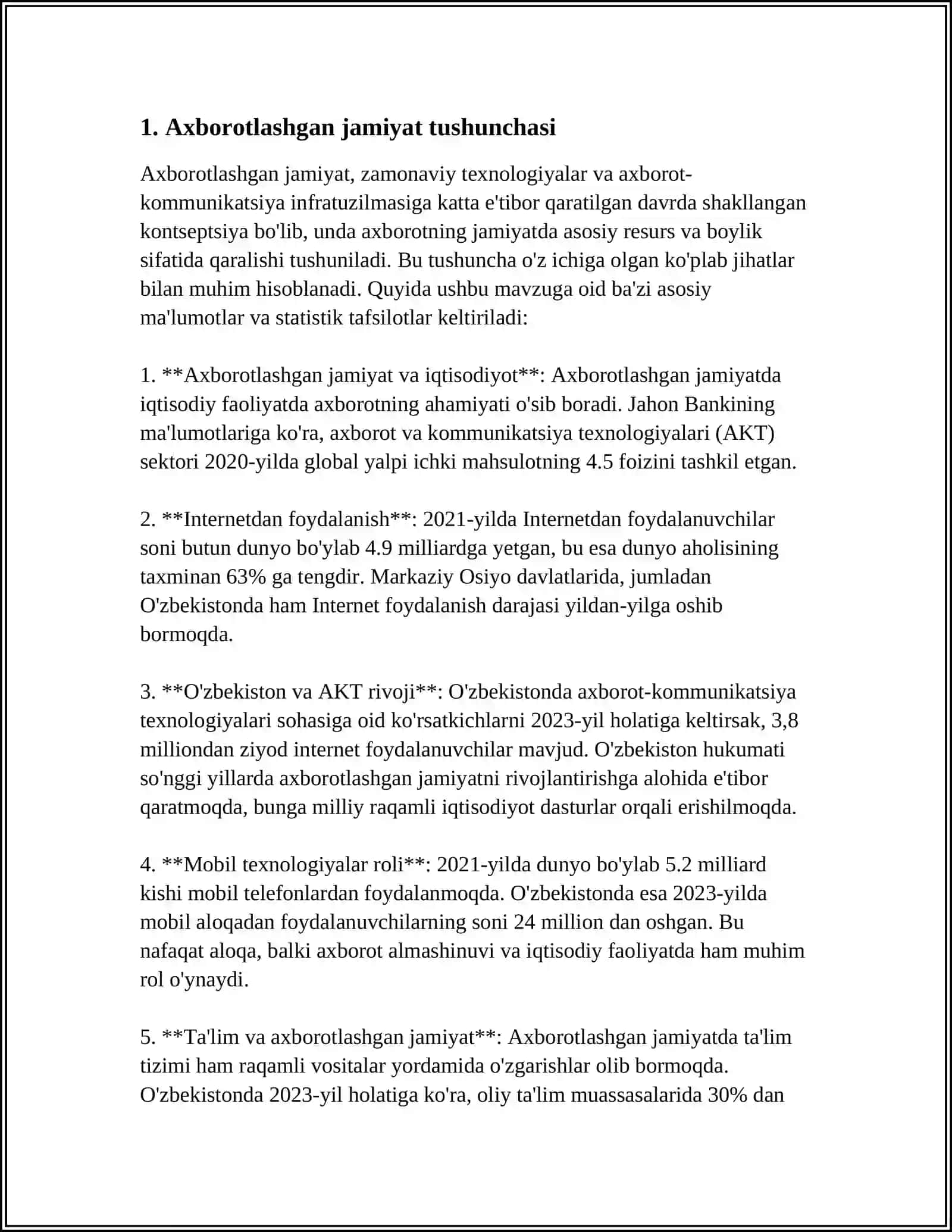 AXBOROTLASHGAN JAMIYAT VA UNING ISTIQBOLLARI MAVZUSIDA ESSETAYƏRLASH (TOYNBI, TOFFLER, MA’SUDA, XANTINGTON) 4