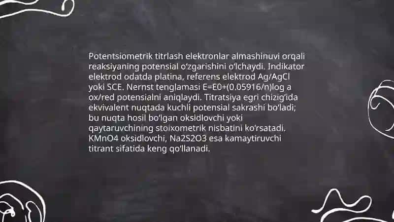 Oksidlovchi va qaytaruvchilarni elektrokimyoviy titremetik ussular yordamida aniqlash 4