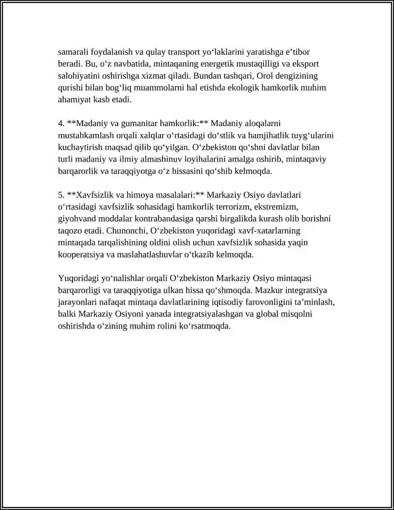 OʻZBEKISTON RESPUBLIKASI TASHQI SIYOSATINING MUHIM YOʻNALISHLARI 4