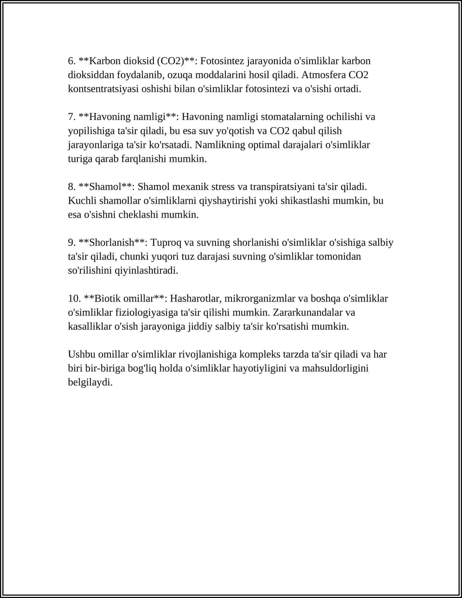 ÓSIMLIKLARNING ÓSISHI, RIVOJLANISHI L, HOSILI VA UNING SIFATIGA TASIR QILADIGAN OMILLAR 4