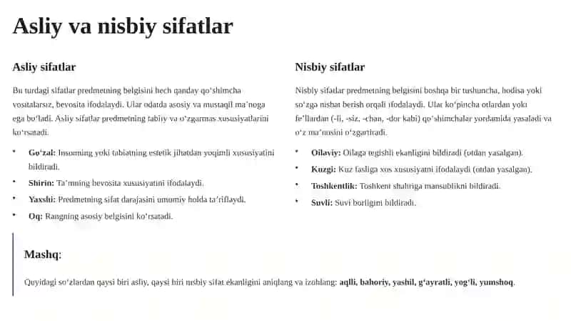 Sifat soʻz turkumini o‘rganishdagi leksik-semantik mashqlar 4