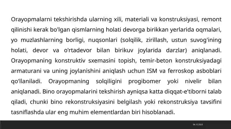 SANOAT BINOSI KONSTRUKSIYALARINI SHIKASTLANISH HOLATI BO‘YICHA TADQIQ ETISH 4