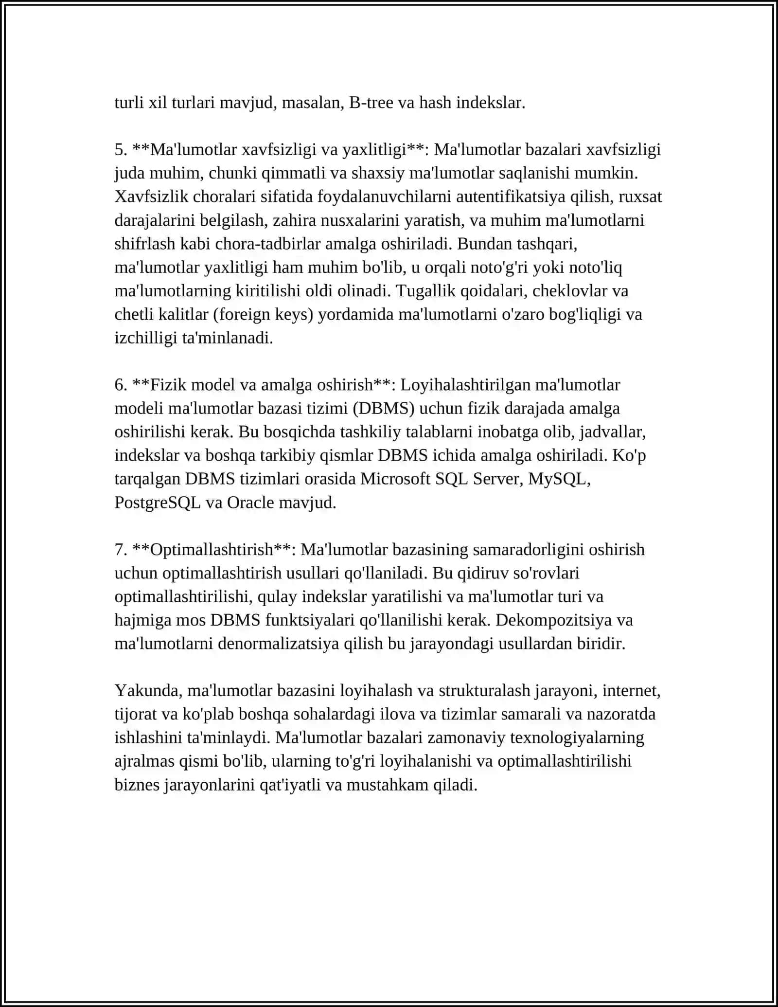 MA’LUOTLAR BAZASINI ADMINISTRATORLASH VA XAVFSIZLIGINI TA‘MINLASH 4