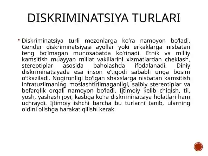 Ijtimoiy ishamaliyotida diskriminatsiya qilinmaslik tamoyili 4