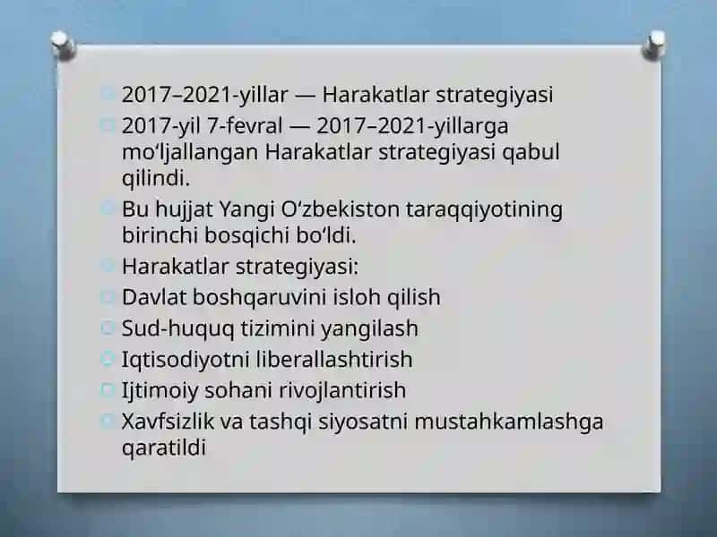 Yangi O'zbekiston taraqqiyot strategiyasi va uning mazmuni. Inson qadri uchun g'oyasining ahamiyati. 4