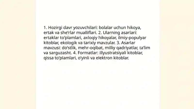 Zamonaviy oʻzbek bolalar adabiyoti 4