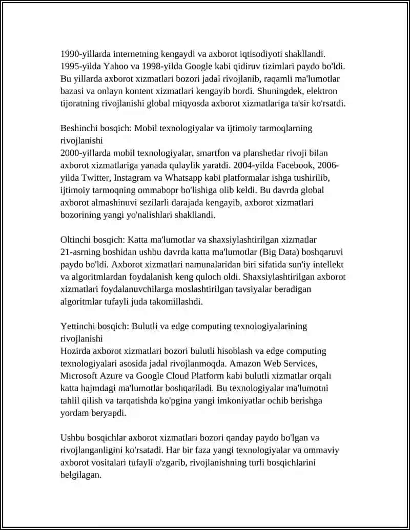 AXBOROT XIZMATLARI JAHON BOZORINI RIVOJLANTIRISH BOSQICHLARI 4