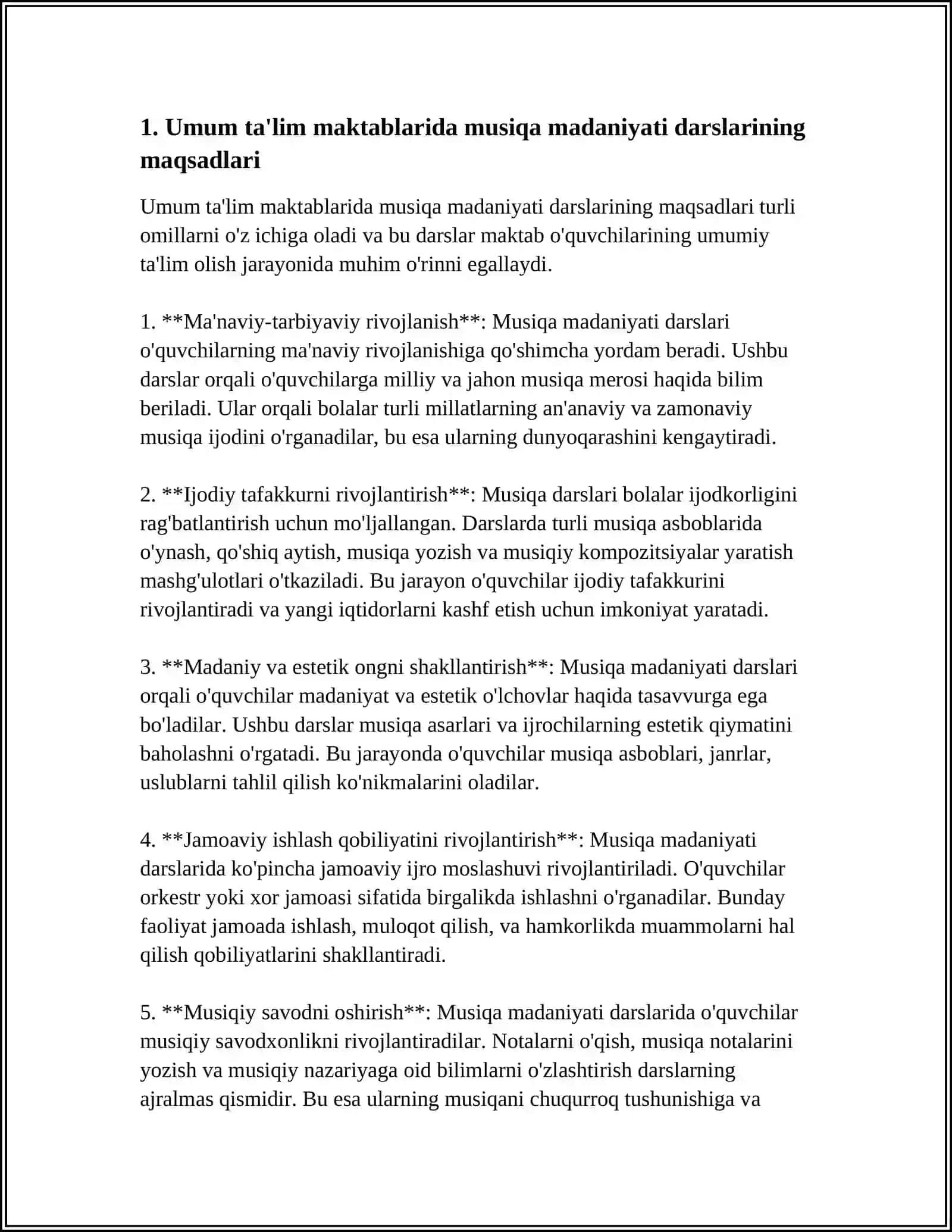 UMUM TAʼLIM MAKTABLARI MUSIQA MADANIYATI DARSLARI ZAMON TALABLARI ASOSIDA TASHKIL ETISH TEXNOLOGIYALARI MAVZUSIDA LOYIHA TAYORLASH 4