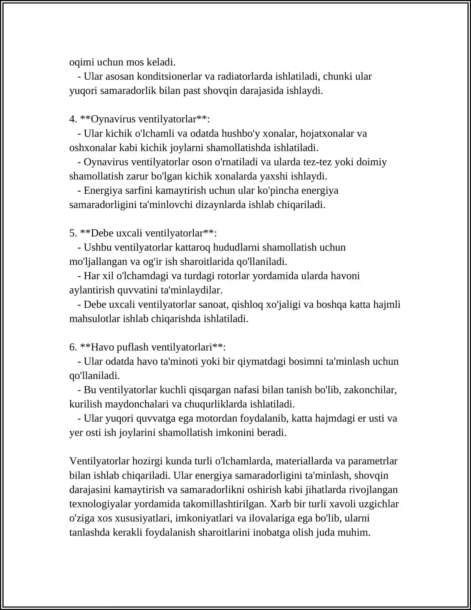 Xavoli Uzgichlar (Ventilyatorlar) 4