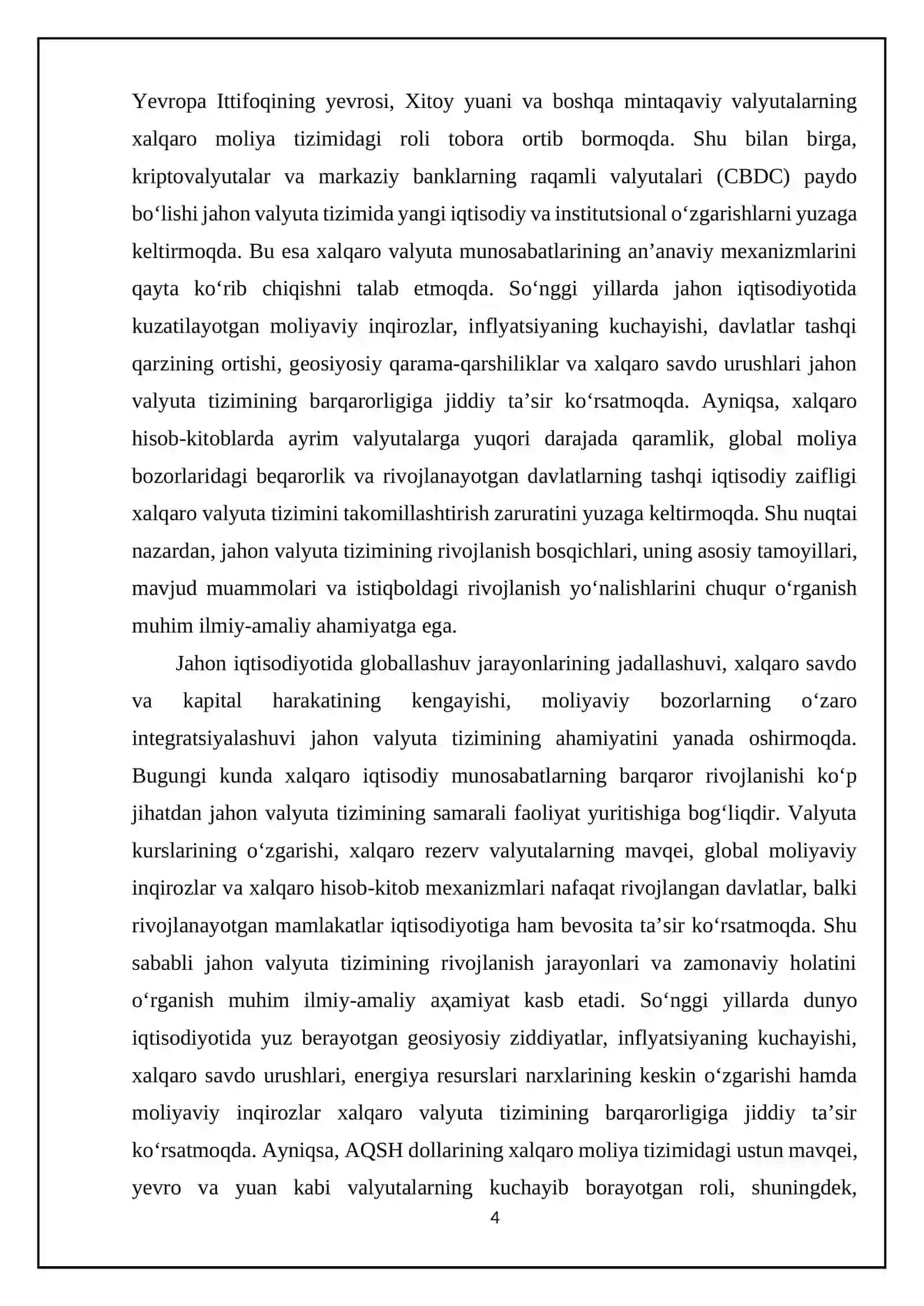 Jahon valyuta tizimi: rivojlanish jarayonlari va zamonaviy holati. 4