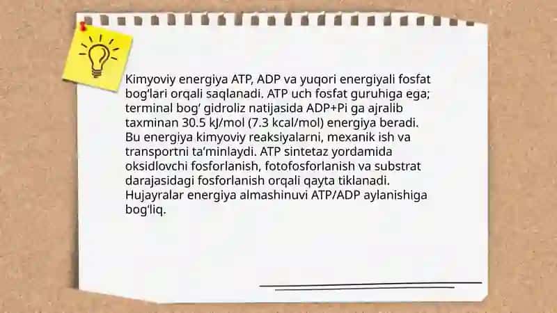 Hujayra energiyasining shakillari va hosil bolish usullari 4
