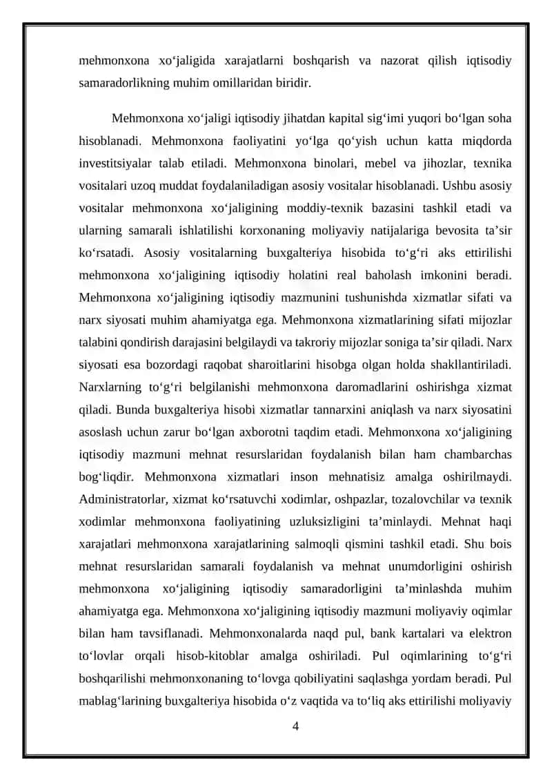 Mehmonxona xizmatlarini ko’rsatuvchi sub’ektlarda buxgalteriya hisobi 4