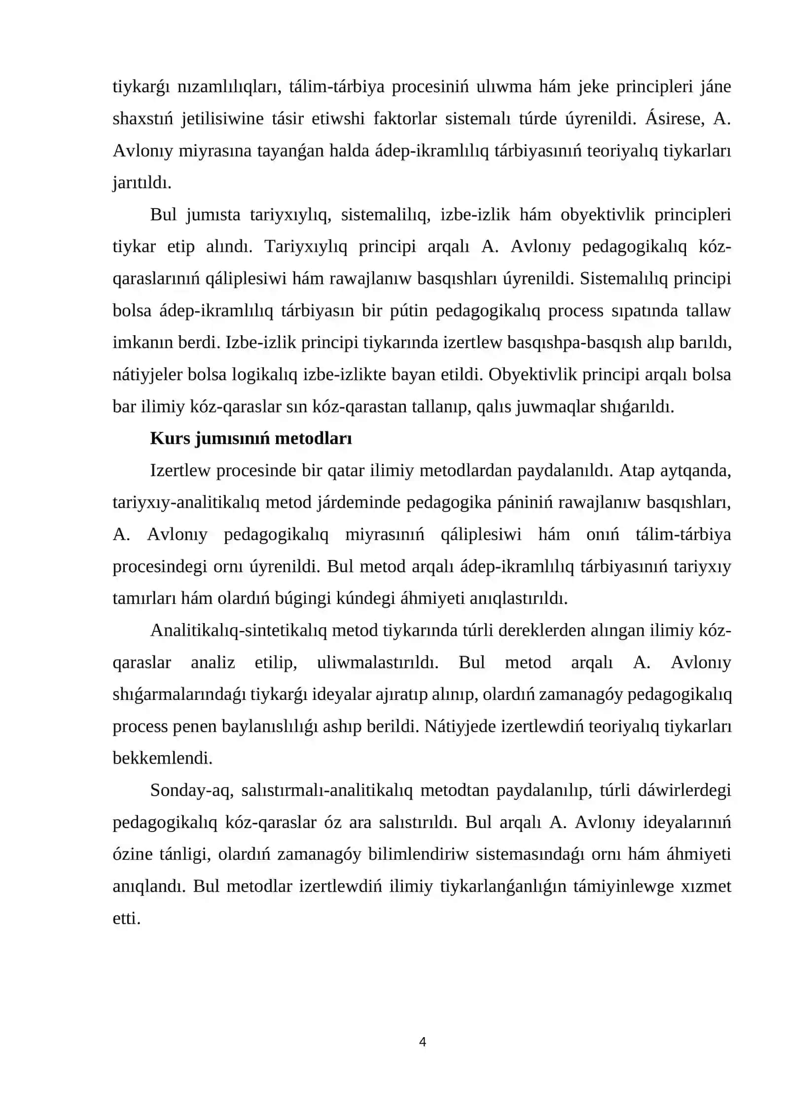 A. AVLONIY MIYRASINIŃ PEDAGOGIKALIQ TIYKARLARI HÁM ÁHMIYETI 4