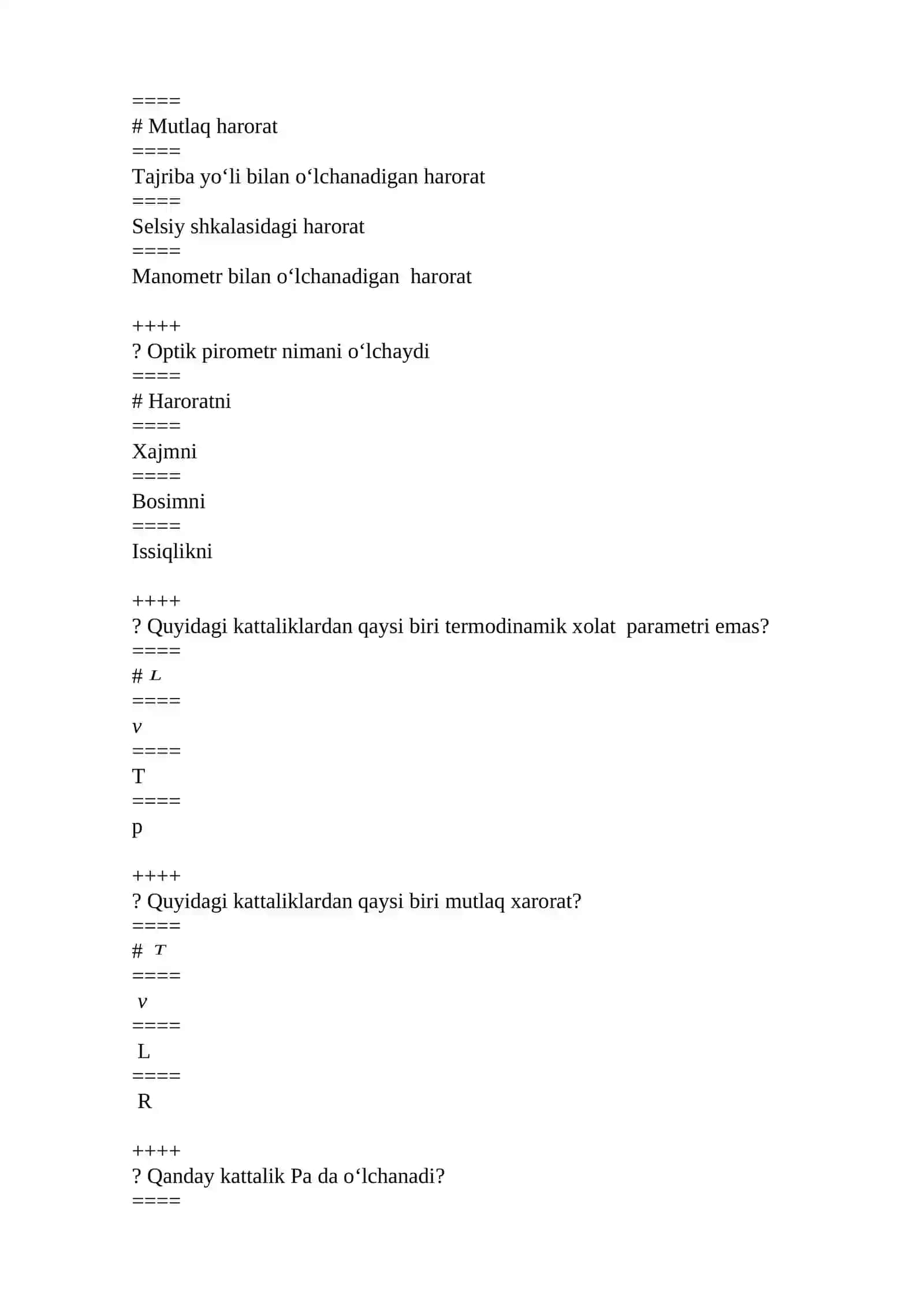 TERMODINAMIKA TEST, JAVOBLARI BILAN? 4
